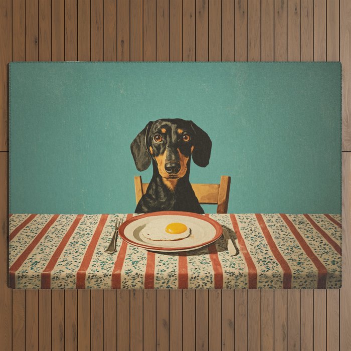 Dachshund Waiting For Breakfast Outdoor Rug Gallery Image 3