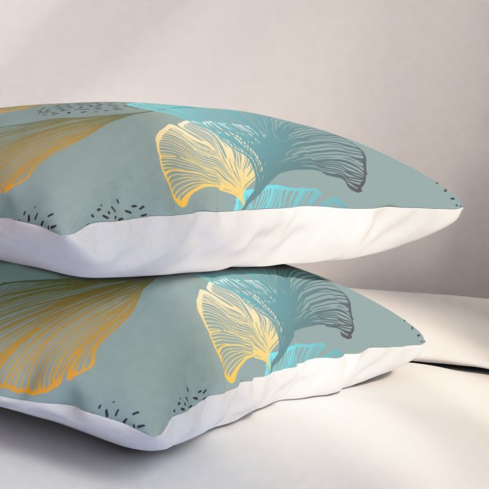Luxury gold Ginkgo on blue background illustration pattern. Pillow Sham Gallery Image 3