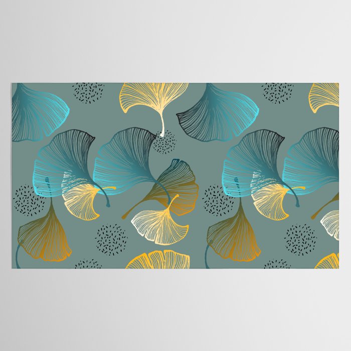 Luxury gold Ginkgo on blue background illustration pattern. Tablecloth Gallery Image 2