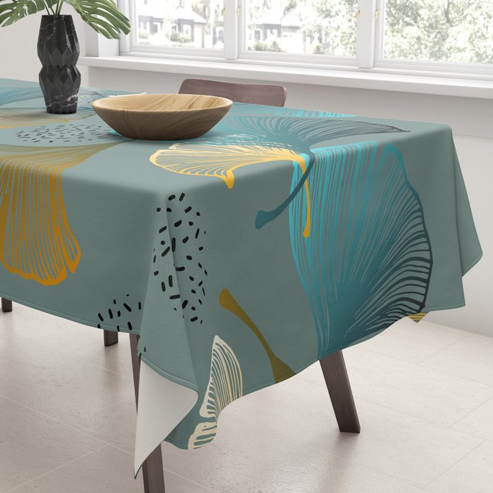 Luxury gold Ginkgo on blue background illustration pattern. Tablecloth Gallery Image 3