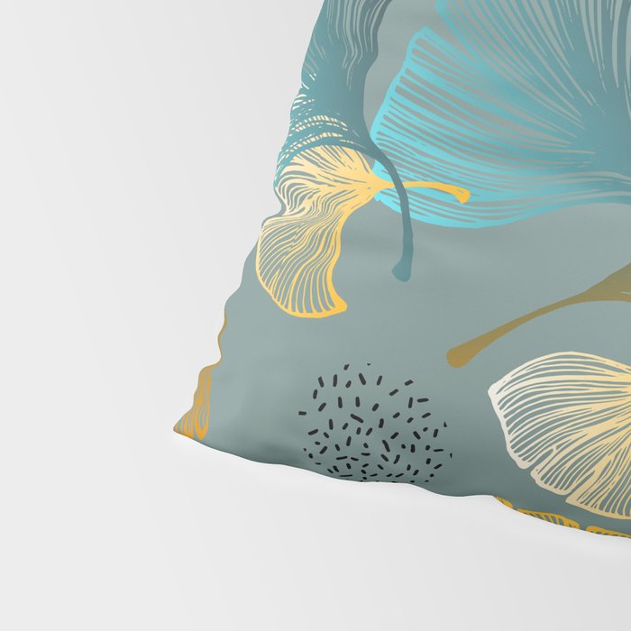 Luxury gold Ginkgo on blue background illustration pattern. Pillow Sham Gallery Image 4