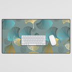 Luxury gold Ginkgo on blue background illustration pattern. Desk Mat Gallery Image 1