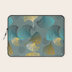 Luxury gold Ginkgo on blue background illustration pattern. Laptop Sleeve Gallery Image 1