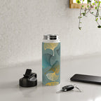 Luxury gold Ginkgo on blue background illustration pattern. Water Bottle Gallery Image 4