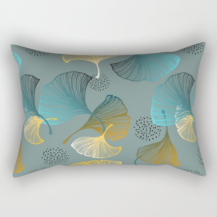 Luxury gold Ginkgo on blue background illustration pattern. Rectangular Pillow Gallery Image 2
