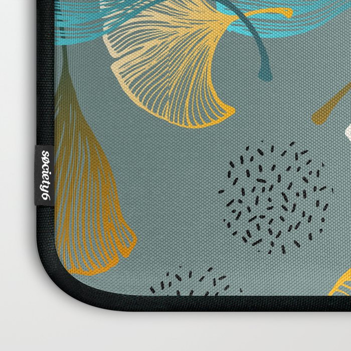 Luxury gold Ginkgo on blue background illustration pattern. Laptop Sleeve Gallery Image 3