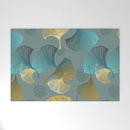 Luxury gold Ginkgo on blue background illustration pattern. Welcome Mat Gallery Image 1