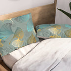 Luxury gold Ginkgo on blue background illustration pattern. Pillow Sham Gallery Image 2