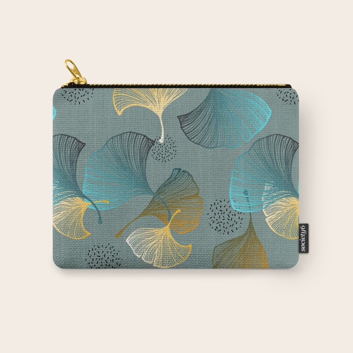 Luxury gold Ginkgo on blue background illustration pattern. Carry All Pouch Gallery Image 1
