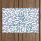 Festive, Flower Bloom, Purple and Teal, Floral Prints Outdoor Rug Gallery Image 1
