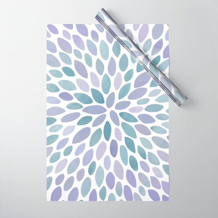 Festive, Flower Bloom, Purple and Teal, Floral Prints Wrapping Paper Gallery Image 1