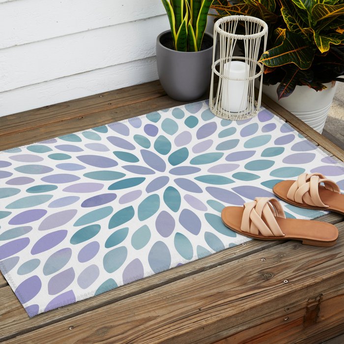 Festive, Flower Bloom, Purple and Teal, Floral Prints Outdoor Rug Gallery Image 2