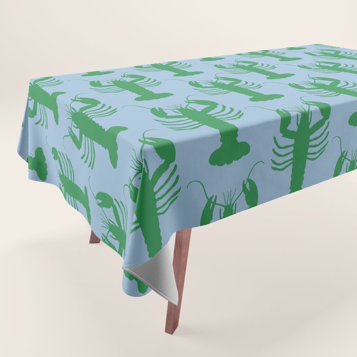 Coastal Pop Lobster Pattern in Light Blue and Green Tablecloth Gallery Image 1