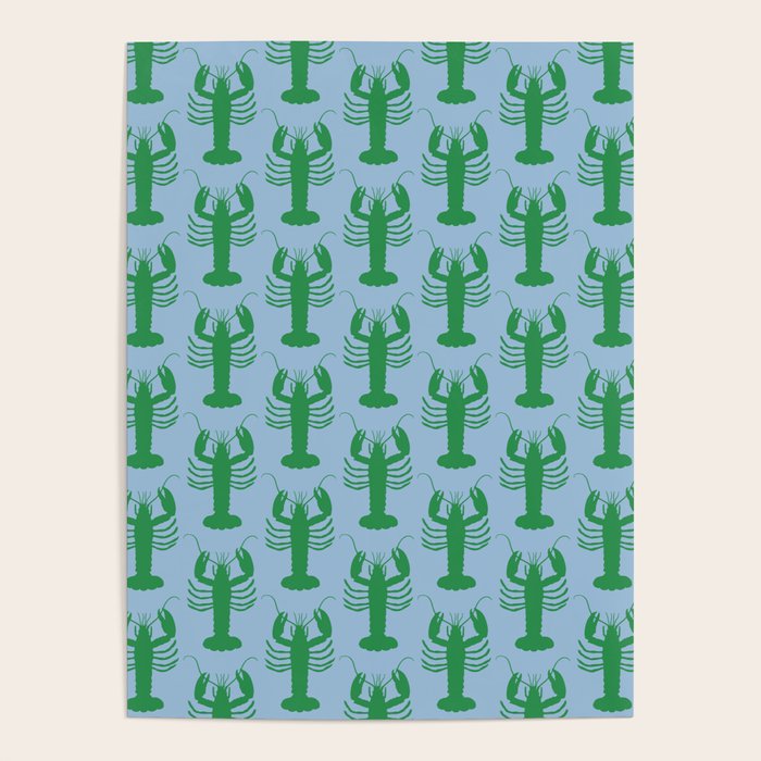 Coastal Pop Lobster Pattern in Light Blue and Green Poster Gallery Image 4