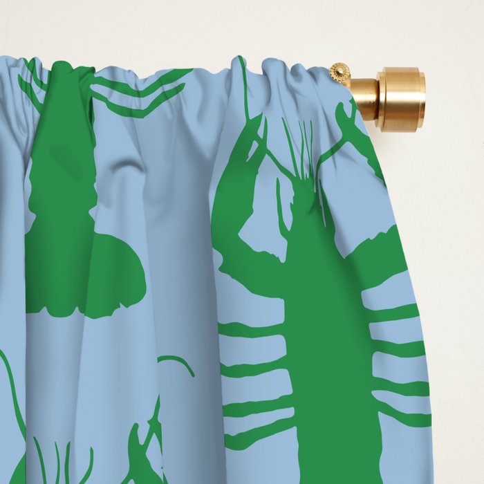 Coastal Pop Lobster Pattern in Light Blue and Green Window Curtain Gallery Image 2