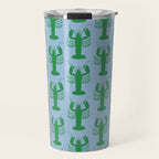 Coastal Pop Lobster Pattern in Light Blue and Green Travel Mug Gallery Image 1
