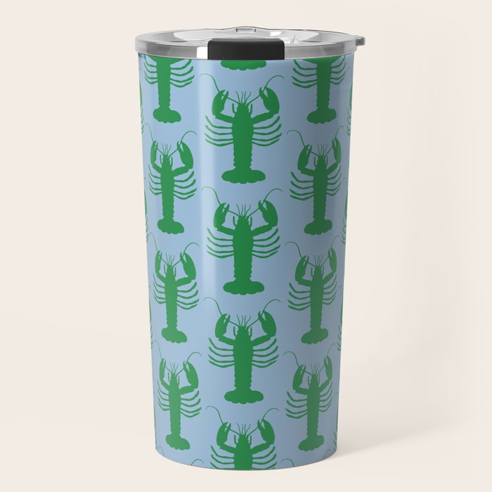 Coastal Pop Lobster Pattern in Light Blue and Green Travel Mug Gallery Image 1