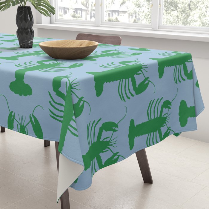 Coastal Pop Lobster Pattern in Light Blue and Green Tablecloth Gallery Image 3