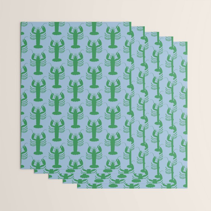 Coastal Pop Lobster Pattern in Light Blue and Green Wrapping Paper Gallery Image 3