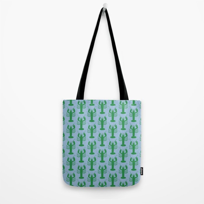 Coastal Pop Lobster Pattern in Light Blue and Green Tote Bag Gallery Image 2