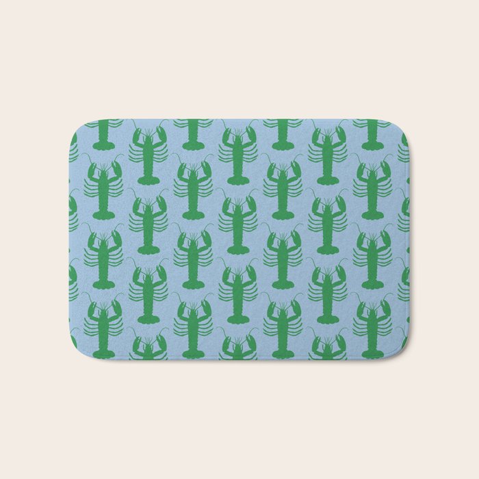Coastal Pop Lobster Pattern in Light Blue and Green Bath Mat Gallery Image 1