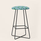 Coastal Pop Lobster Pattern in Light Blue and Green Stool Gallery Image 1