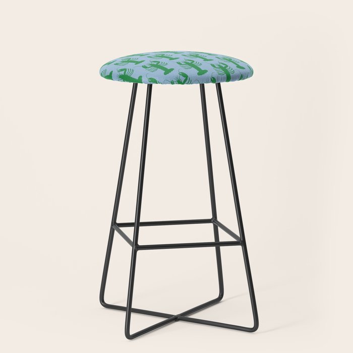 Coastal Pop Lobster Pattern in Light Blue and Green Stool Gallery Image 1
