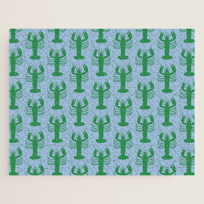 Coastal Pop Lobster Pattern in Light Blue and Green Jigsaw Puzzle Gallery Image 1