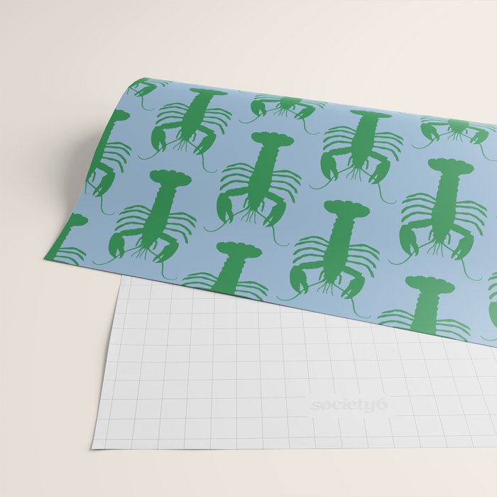 Coastal Pop Lobster Pattern in Light Blue and Green Wrapping Paper Gallery Image 2