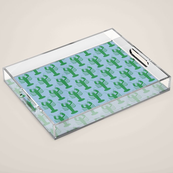 Coastal Pop Lobster Pattern in Light Blue and Green Acrylic Tray Gallery Image 1