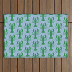 Coastal Pop Lobster Pattern in Light Blue and Green Outdoor Rug Gallery Image 1