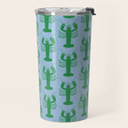Coastal Pop Lobster Pattern in Light Blue and Green Travel Mug Gallery Image 2