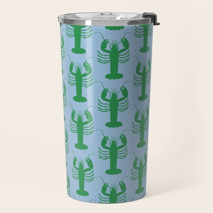Coastal Pop Lobster Pattern in Light Blue and Green Travel Mug Gallery Image 2