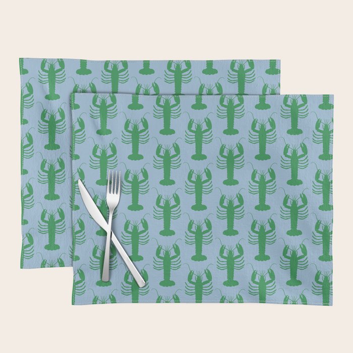 Coastal Pop Lobster Pattern in Light Blue and Green Placemat Gallery Image 1