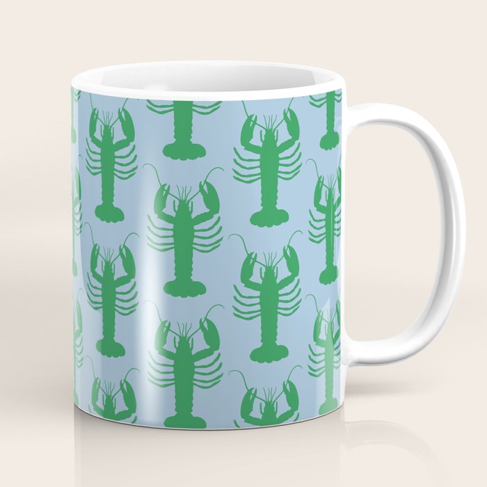 Coastal Pop Lobster Pattern in Light Blue and Green Coffee Mug Gallery Image 1