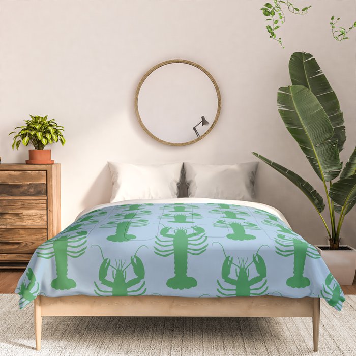 Coastal Pop Lobster Pattern in Light Blue and Green Comforter Gallery Image 3