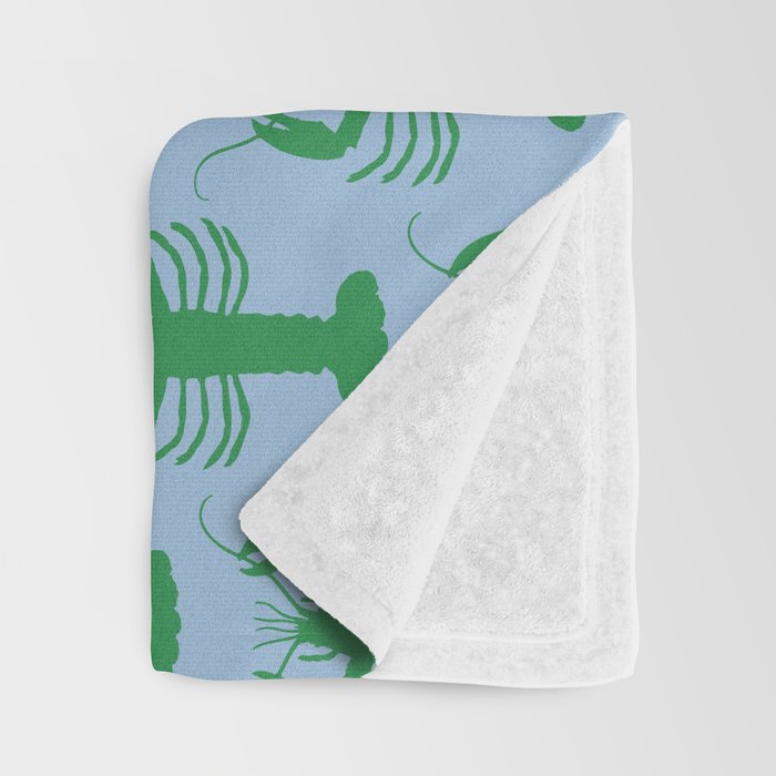 Coastal Pop Lobster Pattern in Light Blue and Green Throw Blanket Gallery Image 3