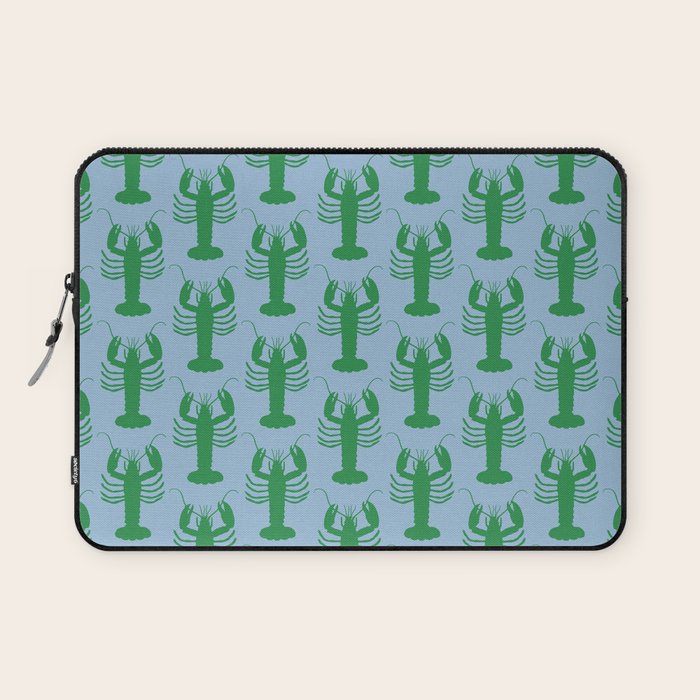 Coastal Pop Lobster Pattern in Light Blue and Green Laptop Sleeve Gallery Image 1