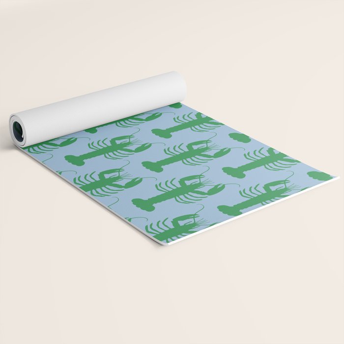 Coastal Pop Lobster Pattern in Light Blue and Green Yoga Mat Gallery Image 2