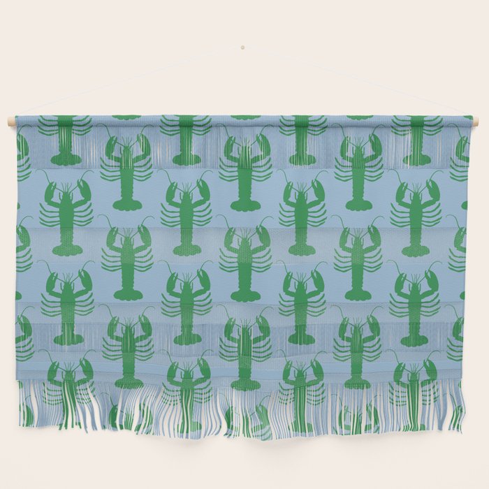 Coastal Pop Lobster Pattern in Light Blue and Green Wall Hanging Gallery Image 1