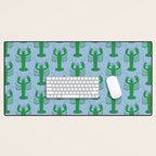 Coastal Pop Lobster Pattern in Light Blue and Green Desk Mat Gallery Image 1