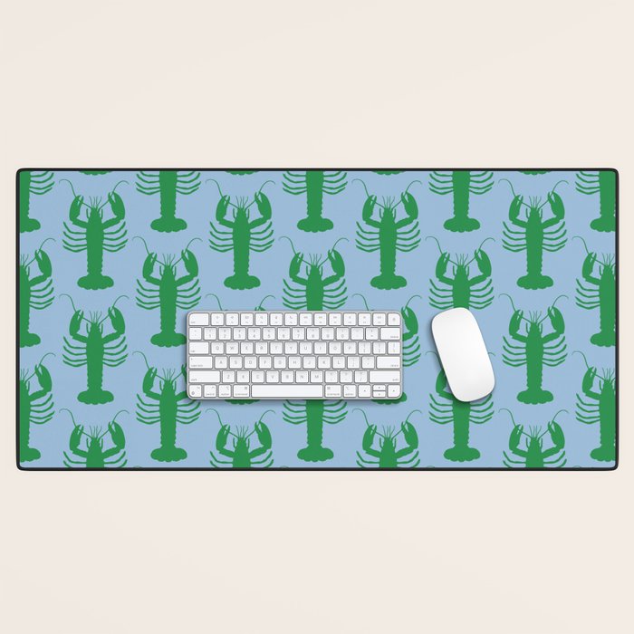 Coastal Pop Lobster Pattern in Light Blue and Green Desk Mat Gallery Image 1