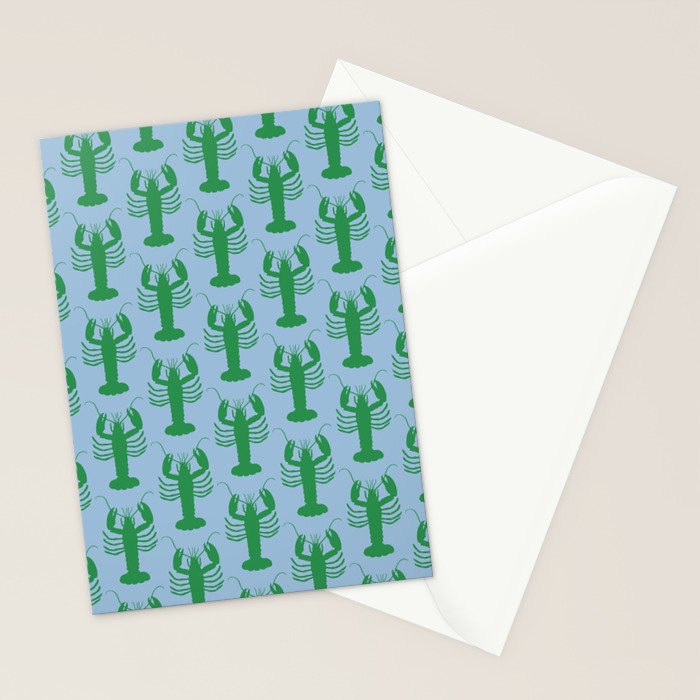 Coastal Pop Lobster Pattern in Light Blue and Green Stationery Card Gallery Image 2