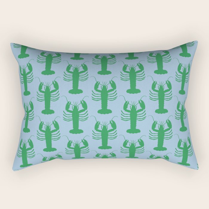 Coastal Pop Lobster Pattern in Light Blue and Green Rectangular Pillow Gallery Image 2