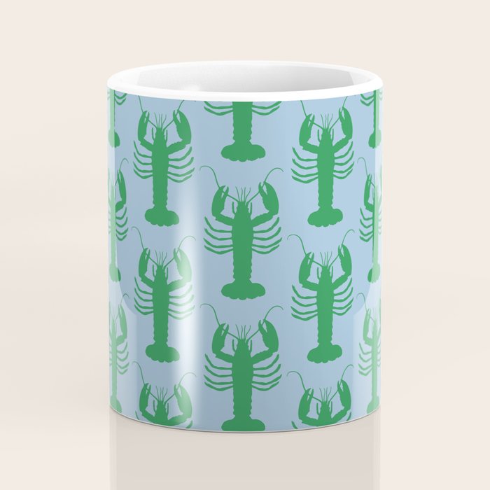 Coastal Pop Lobster Pattern in Light Blue and Green Coffee Mug Gallery Image 4