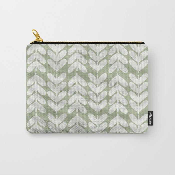 Leaves and Stems Chunky Knit Botanical Pattern in Pale Gray and Sage Green Carry All Pouch Gallery Image 1