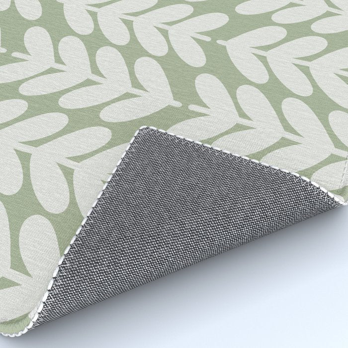 Leaves and Stems Chunky Knit Botanical Pattern in Pale Gray and Sage Green Rug Gallery Image 4