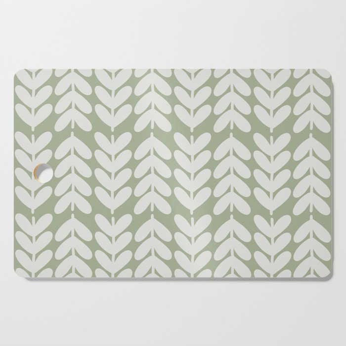 Leaves and Stems Chunky Knit Botanical Pattern in Pale Gray and Sage Green Cutting Board Gallery Image 1