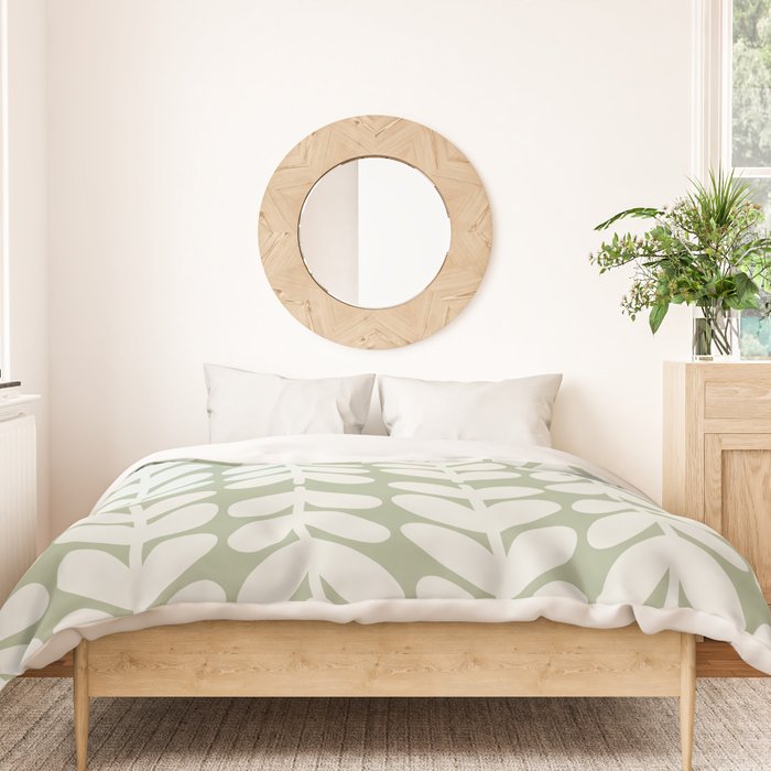 Leaves and Stems Chunky Knit Botanical Pattern in Pale Gray and Sage Green Duvet Cover Gallery Image 3