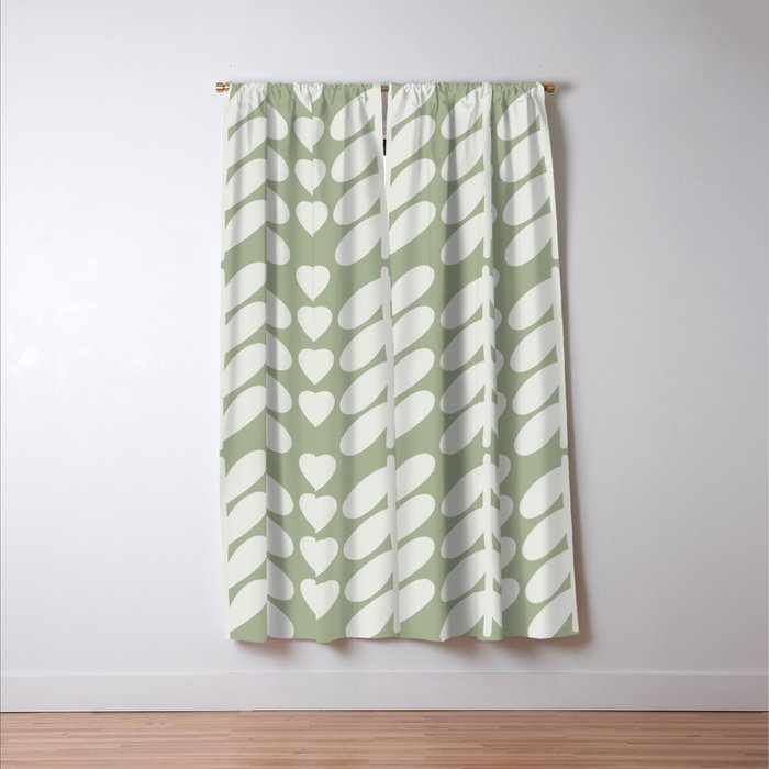 Leaves and Stems Chunky Knit Botanical Pattern in Pale Gray and Sage Green Window Curtain Gallery Image 3